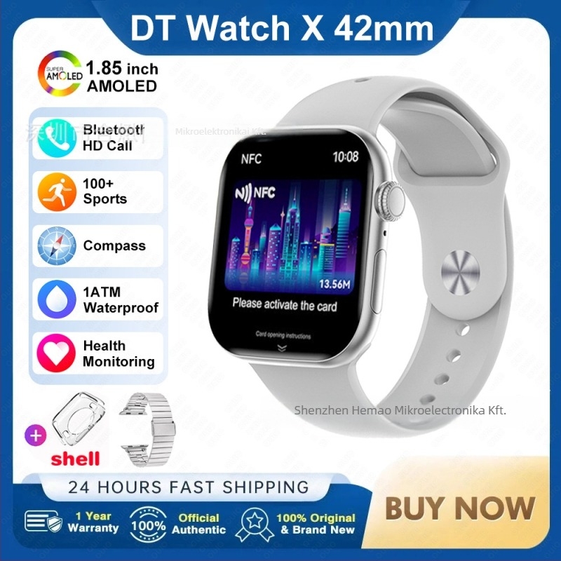 DT WATCH X mini okosóra Bluetooth hívással, AMOLED kijelző, alumínium ötvözet tok, szilikon szíj, Android-kompatibilis