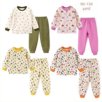 Gyermekeknek japán stílusú 100% pamut melegítő szett, uniszex, bélelt meleg, 3-8 éveseknek, tavasz-ősz-tél, otthoni viselet