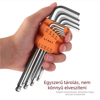 Belső hatszögű imbuszkulcs készlet, L-alakú, tíz darabos, magas szilárdságú krom-molibden-vanádium acél
