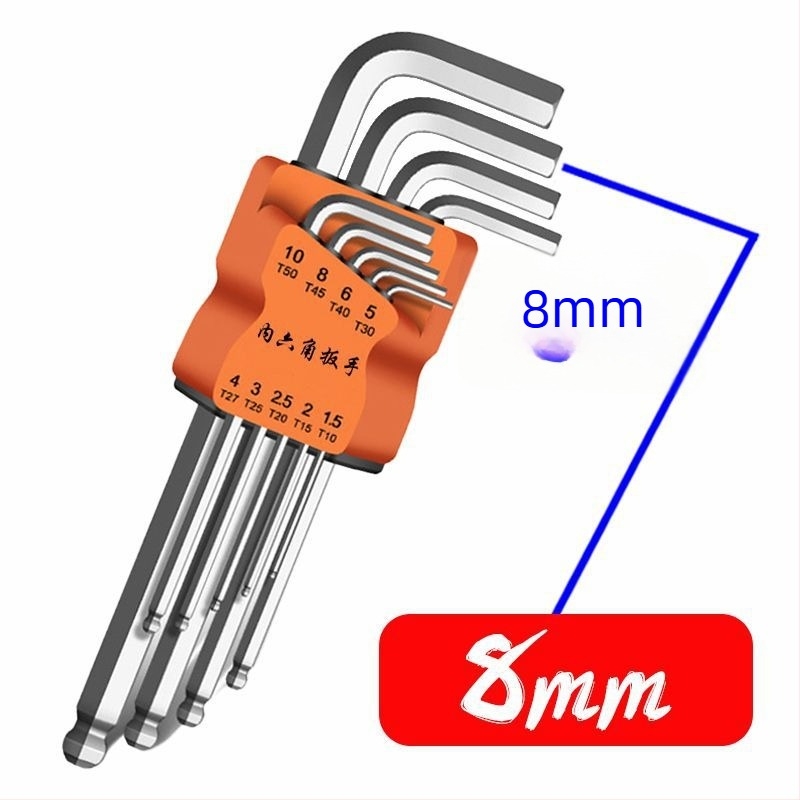 Belső hatszögű imbuszkulcs készlet, L-alakú, tíz darabos, magas szilárdságú krom-molibden-vanádium acél