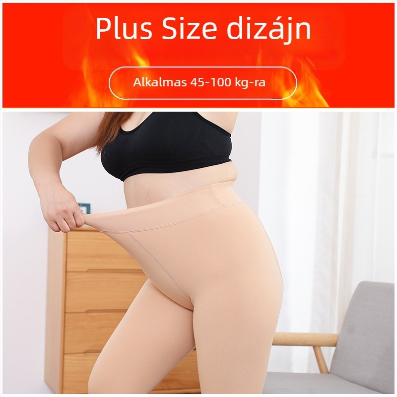 Plusz méretű nylon harisnya, magas derekú, testszínű, vastag