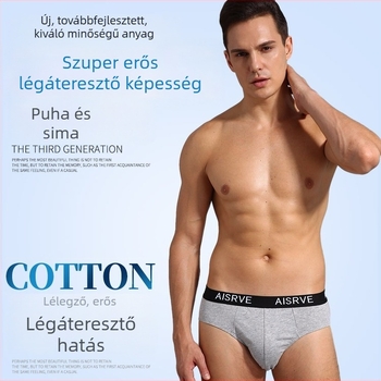 Férfi 100% pamut sportos, légáteresztő briefek, középmagas derék, nagy méret