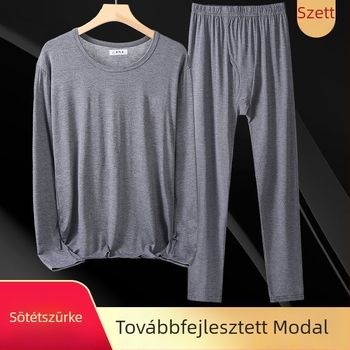 Férfi vékony modál őszi fehérnemű szett, kerek nyakú felső és nadrág, otthoni viselet, magas rugalmasság, plusz méret