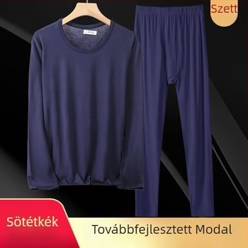 Férfi vékony modál őszi fehérnemű szett, kerek nyakú felső és nadrág, otthoni viselet, magas rugalmasság, plusz méret