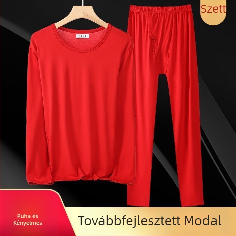 Férfi vékony modál őszi fehérnemű szett, kerek nyakú felső és nadrág, otthoni viselet, magas rugalmasság, plusz méret