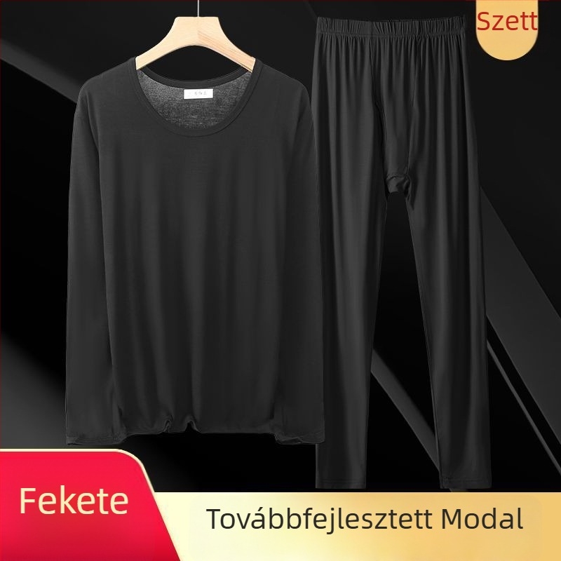 Férfi vékony modál őszi fehérnemű szett, kerek nyakú felső és nadrág, otthoni viselet, magas rugalmasság, plusz méret