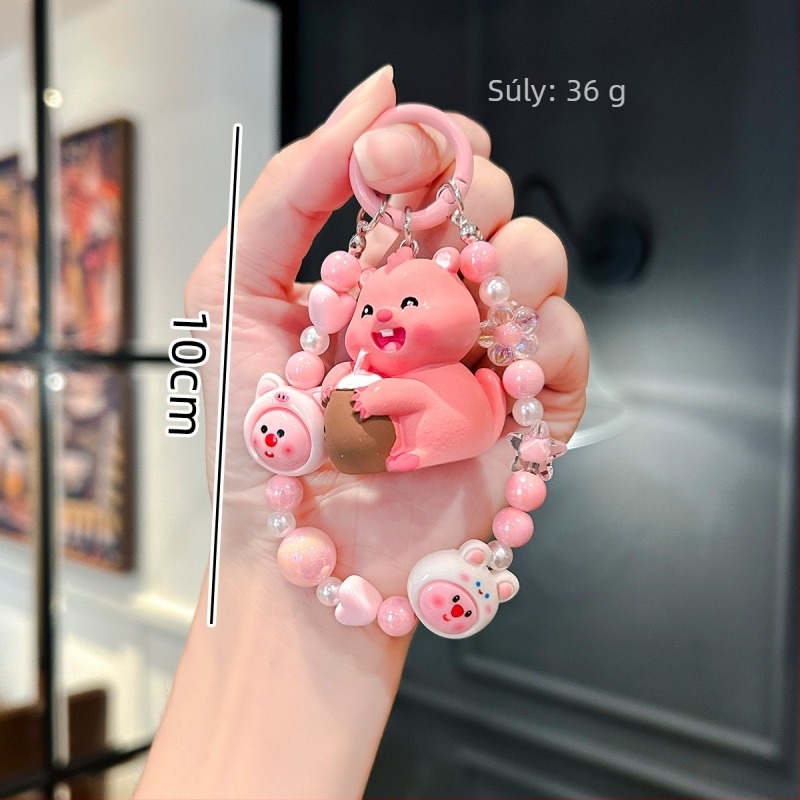 Kulcstartó medál - műgyanta, gyöngyös dísz, édes stílus, márka Yiming, egyedi csomagolás