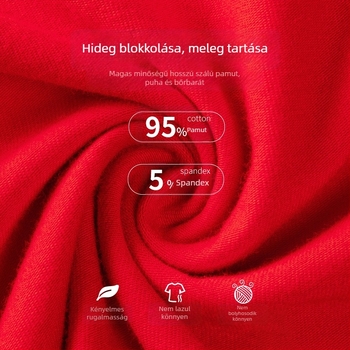 100% pamutból készült termikus alsóruha készlet fleece béléssel és vastagabb kivitelben, uniszex, élénk piros őszi felső és nadrág