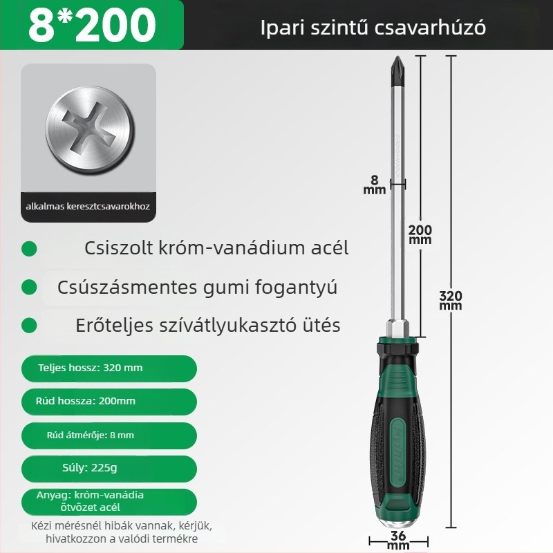 Cr-V acélból készült többfejes mágneses csavarhúzó, keresztes fej, magas keménységű és ütésálló