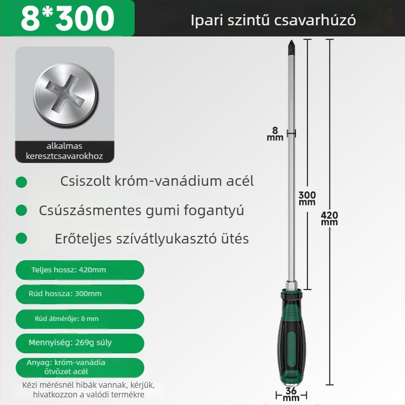 Cr-V acélból készült többfejes mágneses csavarhúzó, keresztes fej, magas keménységű és ütésálló