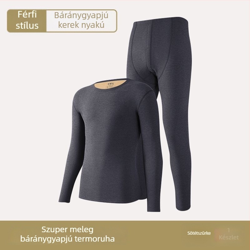 Férfi vastag fleece-béléses termikus alsó- és felsőruha szett télre