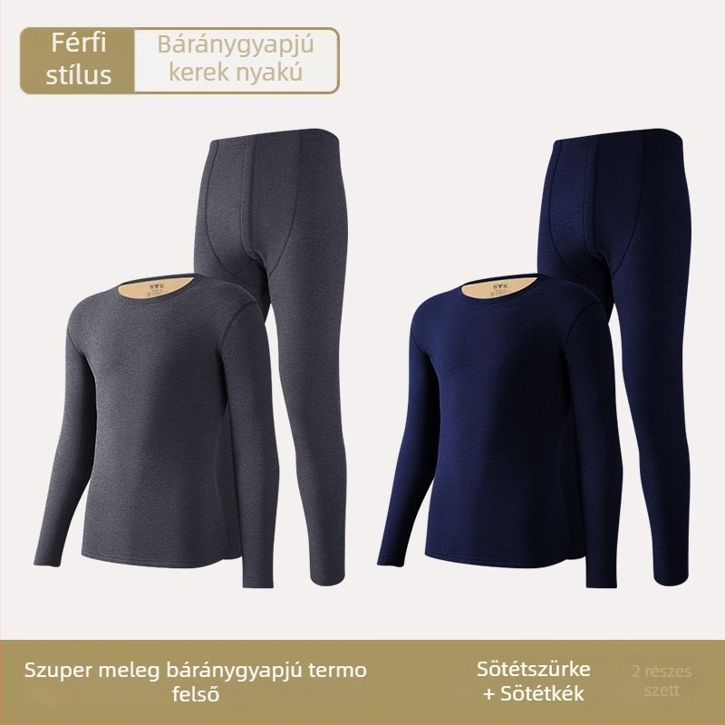 Férfi vastag fleece-béléses termikus alsó- és felsőruha szett télre