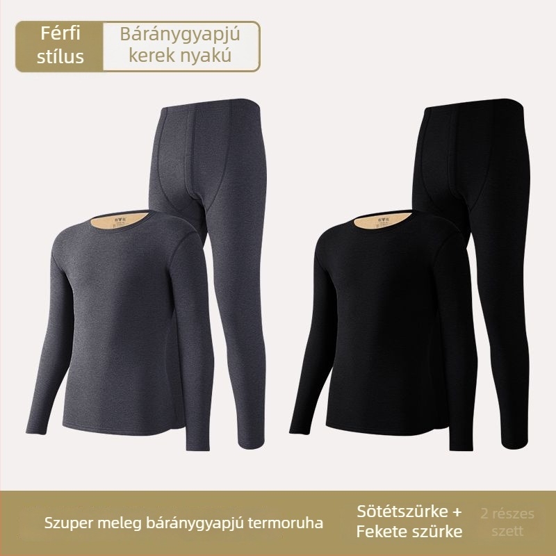 Férfi vastag fleece-béléses termikus alsó- és felsőruha szett télre