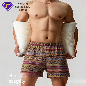 Férfi pamut boxer alsó, középmagasságú derékú, lélegző, gyorsan száradó, 90–95% pamut, geometriai/gradiens/hullám mintázat