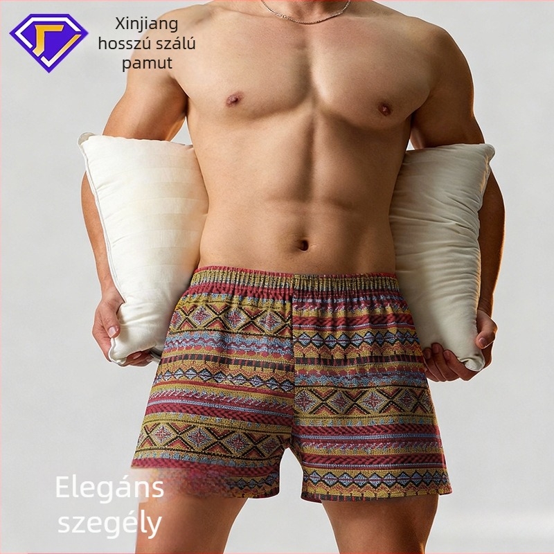 Férfi pamut boxer alsó, középmagasságú derékú, lélegző, gyorsan száradó, 90–95% pamut, geometriai/gradiens/hullám mintázat