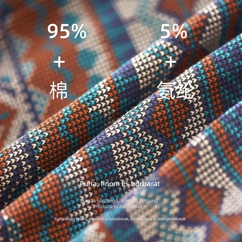 Férfi pamut boxer alsó, középmagasságú derékú, lélegző, gyorsan száradó, 90–95% pamut, geometriai/gradiens/hullám mintázat