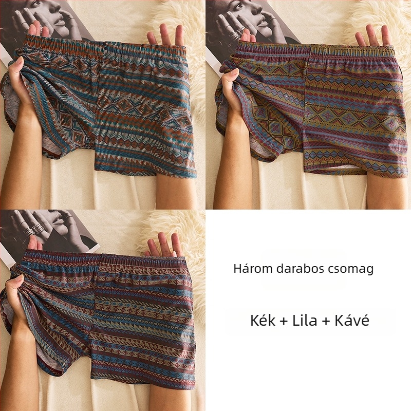 Férfi pamut boxer alsó, középmagasságú derékú, lélegző, gyorsan száradó, 90–95% pamut, geometriai/gradiens/hullám mintázat