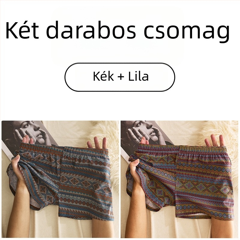 Férfi pamut boxer alsó, középmagasságú derékú, lélegző, gyorsan száradó, 90–95% pamut, geometriai/gradiens/hullám mintázat