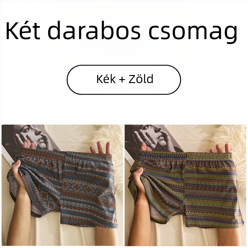 Férfi pamut boxer alsó, középmagasságú derékú, lélegző, gyorsan száradó, 90–95% pamut, geometriai/gradiens/hullám mintázat