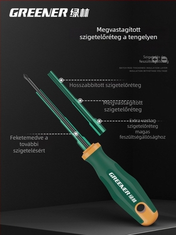 Keresztfejű csavarhúzó villanyszerelőknek, műanyag markolattal