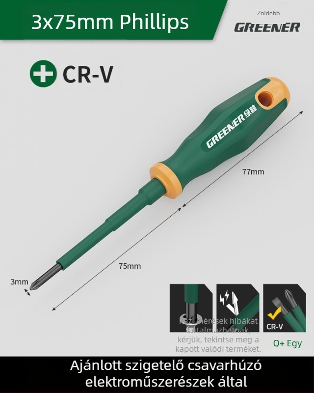Keresztfejű csavarhúzó villanyszerelőknek, műanyag markolattal