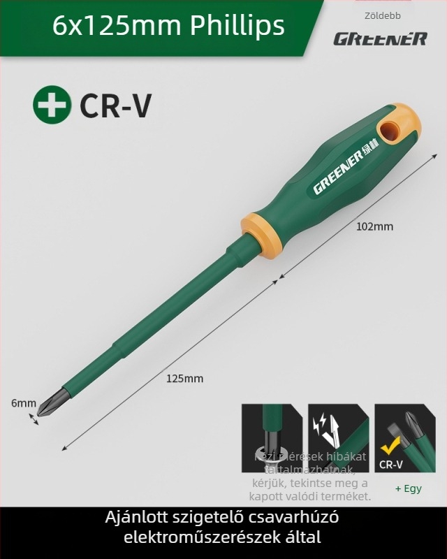 Keresztfejű csavarhúzó villanyszerelőknek, műanyag markolattal