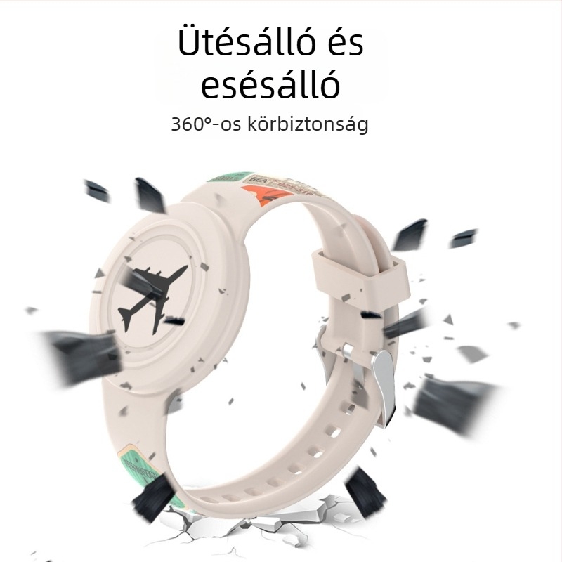 Apple AirTag-hez szilikonból készült vízálló karkötővédő – aranyos rajzfilmszerű stílus, injektált formázás, sor Waterproof Strap Cover, modell Waterproof Strap Cover