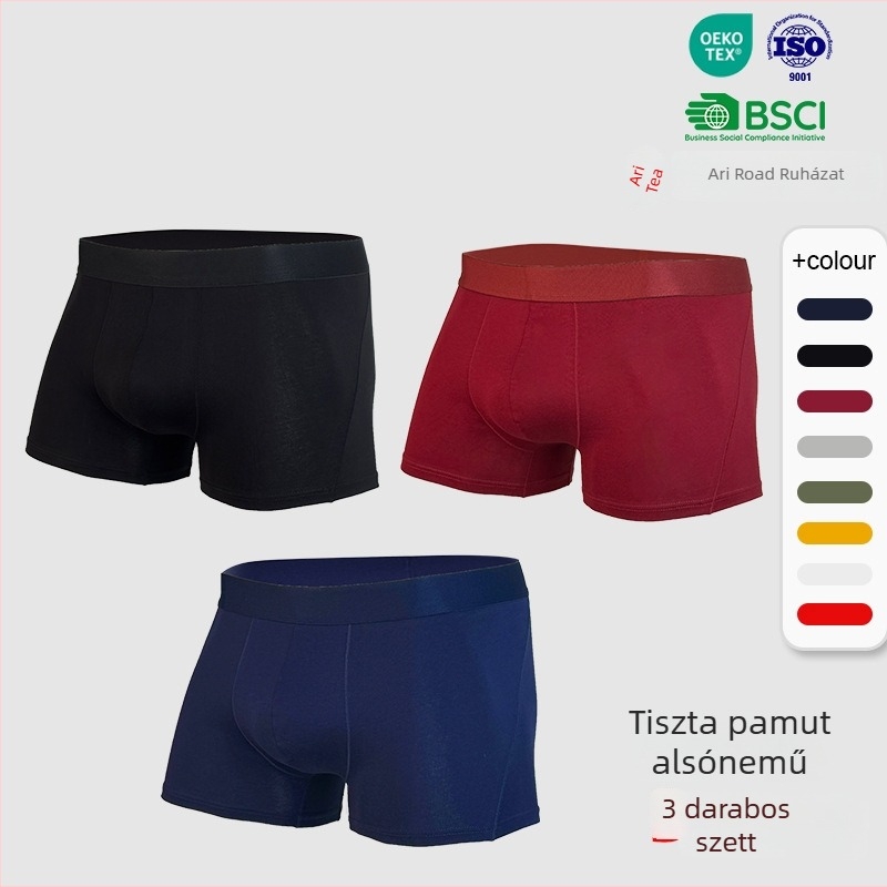 Férfi pamut boxer brief, kötött anyagból, lélegző, viszkóz ágyéki rész viszkóz béléssel, 95–100% pamut, középmagas derék