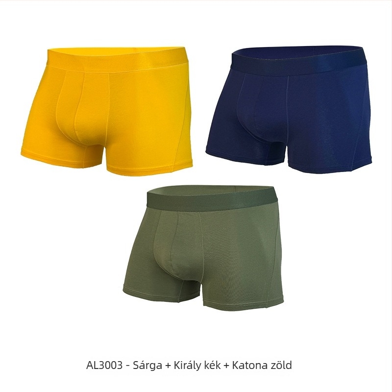 Férfi pamut boxer brief, kötött anyagból, lélegző, viszkóz ágyéki rész viszkóz béléssel, 95–100% pamut, középmagas derék