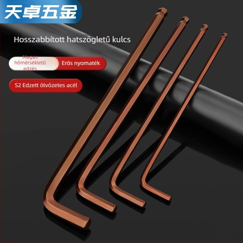 S2-es acélból készült golyófejes imbuszkulcs, L-forma, hosszított, belső hatszög 2,5 mm és 4 mm