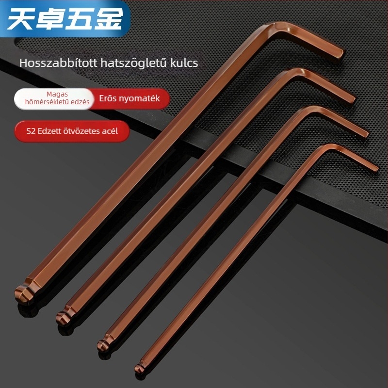 S2-es acélból készült golyófejes imbuszkulcs, L-forma, hosszított, belső hatszög 2,5 mm és 4 mm