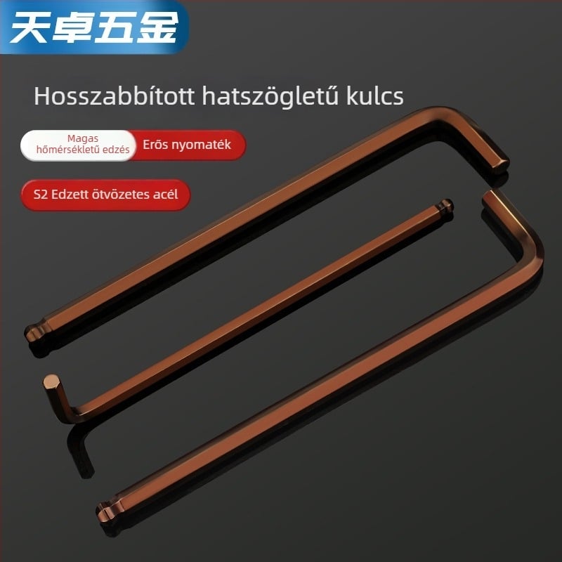 S2-es acélból készült golyófejes imbuszkulcs, L-forma, hosszított, belső hatszög 2,5 mm és 4 mm