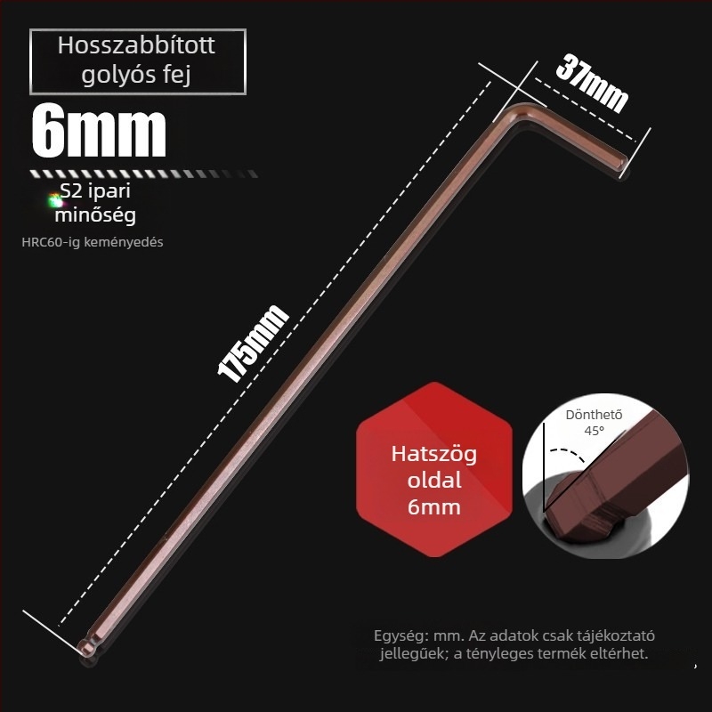 S2-es acélból készült golyófejes imbuszkulcs, L-forma, hosszított, belső hatszög 2,5 mm és 4 mm