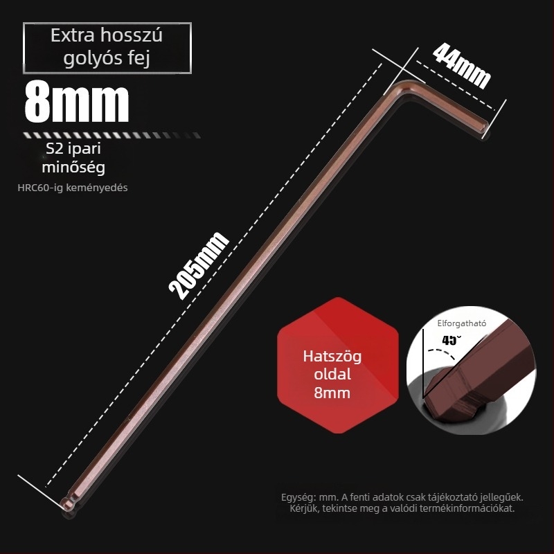 S2-es acélból készült golyófejes imbuszkulcs, L-forma, hosszított, belső hatszög 2,5 mm és 4 mm