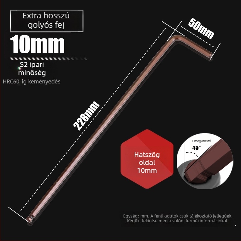S2-es acélból készült golyófejes imbuszkulcs, L-forma, hosszított, belső hatszög 2,5 mm és 4 mm