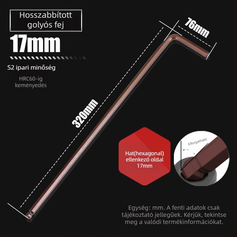 S2-es acélból készült golyófejes imbuszkulcs, L-forma, hosszított, belső hatszög 2,5 mm és 4 mm