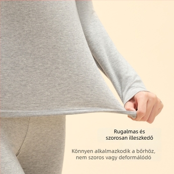 Női pamut alapréteg felső és nadrág készlet: félmagas gallérral és hosszú ujjúval, közepes vastagságú 181–200 g/m², ősz-tél