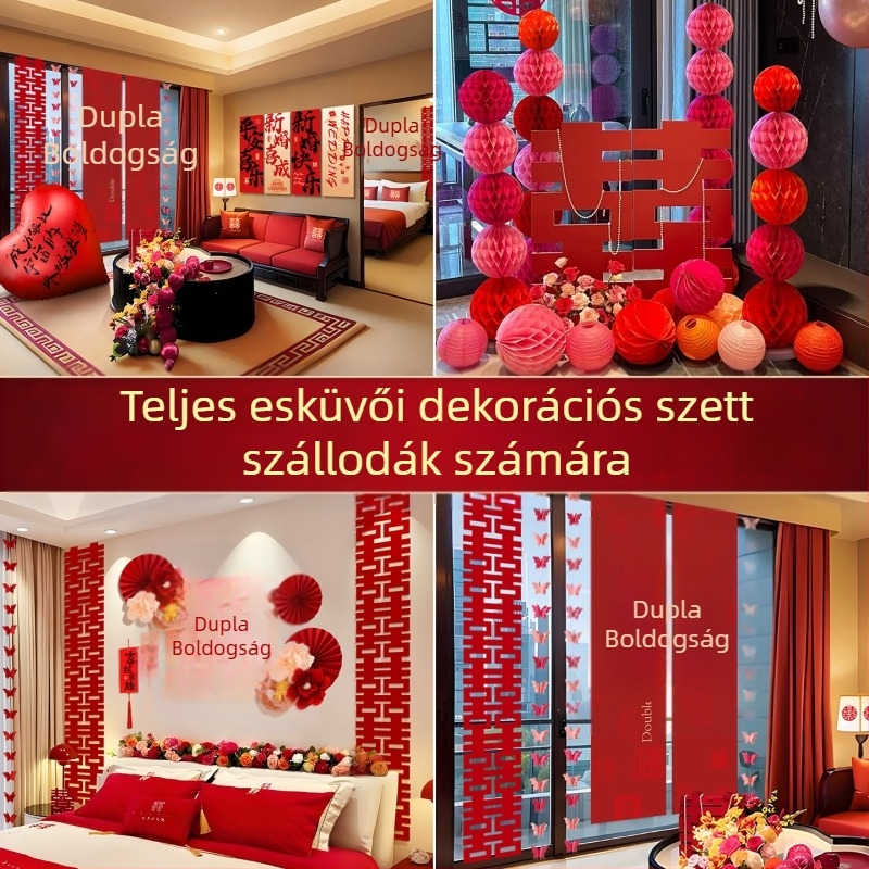 Feixunfei Esküvői helyszín dekorációs készlet — papír hátfal dekoráció szalagokkal és virágos díszítésekkel