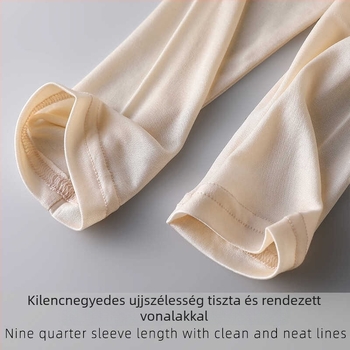 Női Mulberry selyem kétszemélyes készlet: felső kerek nyakú, 3/4-ujjú és hozzá tartozó nadrág, ultra vékony szövet 81–100 g/m², meleg