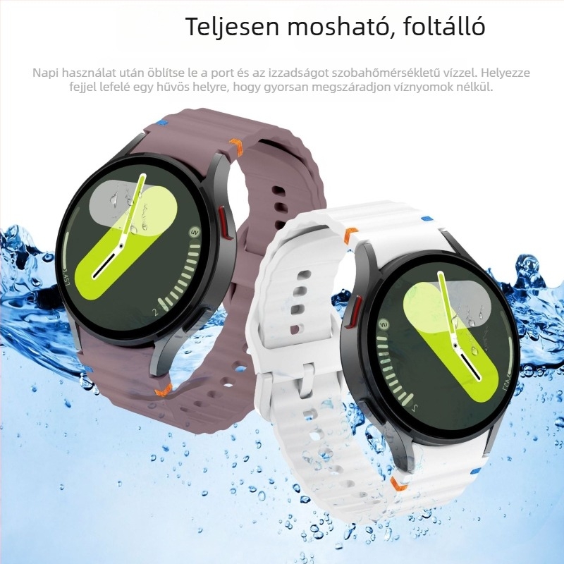 Samsung Watch7 hullámvarrású szilikon szíj, 20 mm, kompatibil Galaxy okos karkötővel