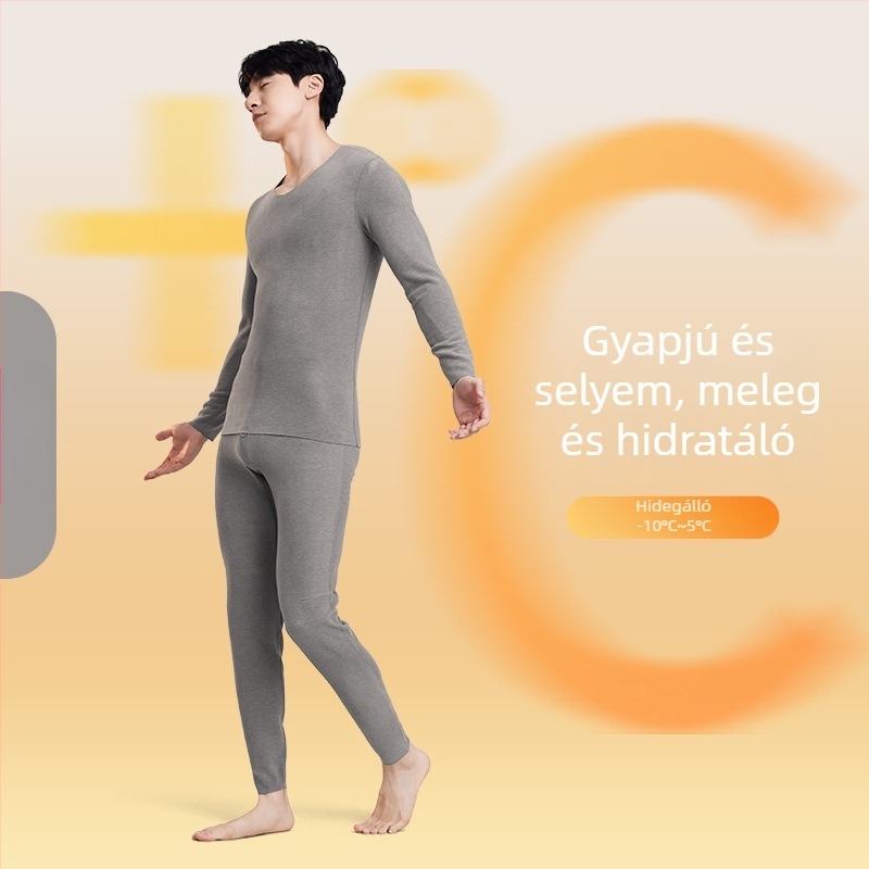 Őszi–téli gyapjú-selyem termo alsó-felső szett, uniszex, antibakteriális, vastag fleece-bélésű, felső és nadrág