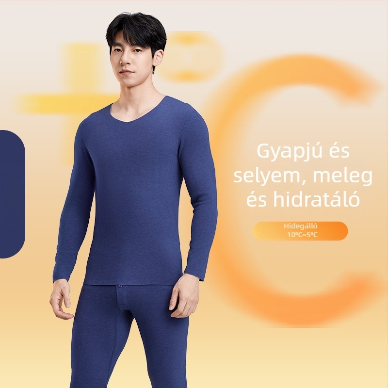Őszi–téli gyapjú-selyem termo alsó-felső szett, uniszex, antibakteriális, vastag fleece-bélésű, felső és nadrág