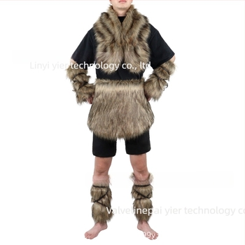 Viking-stílusú Halloween jelmez: sál, ujjjvédők, lábvédők, szoknyas készlet, műszőrmés köpeny és kendő