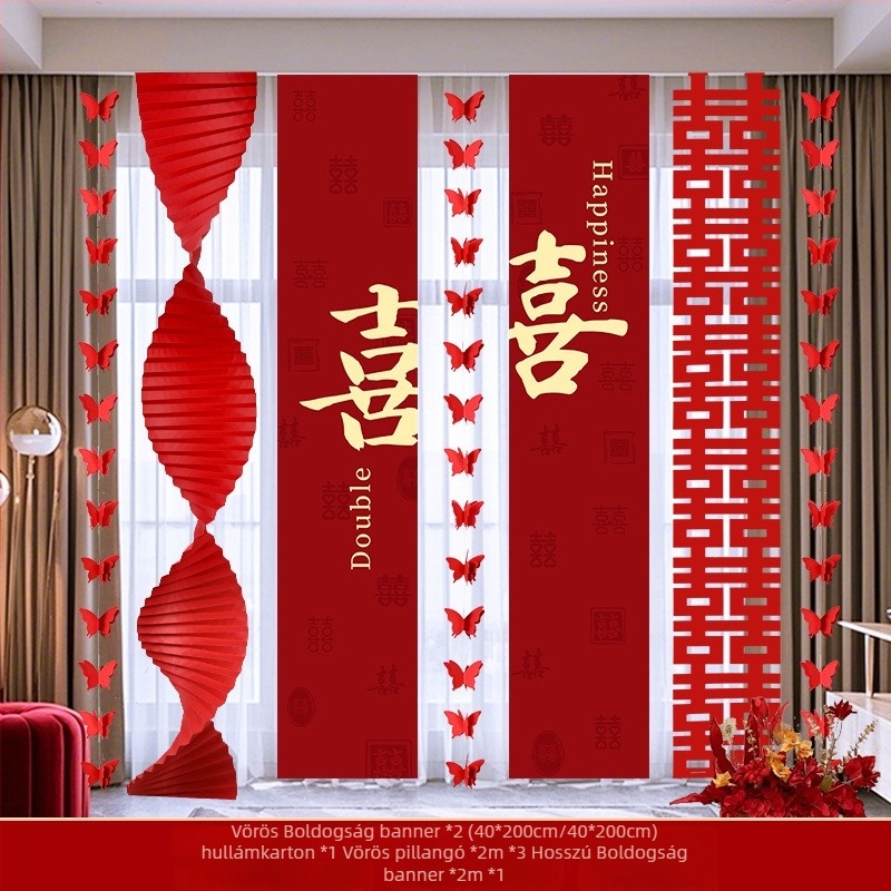 Esküvői dekorációs készlet a helyszínre – girland és fotóháttér, anyagok: papír és szalag