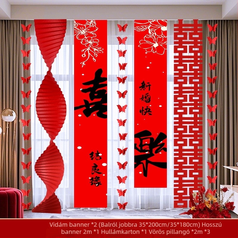 Esküvői dekorációs készlet a helyszínre – girland és fotóháttér, anyagok: papír és szalag