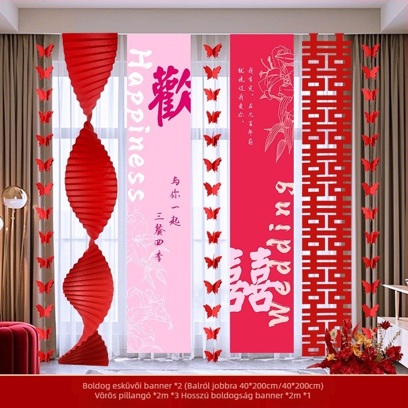 Esküvői dekorációs készlet a helyszínre – girland és fotóháttér, anyagok: papír és szalag