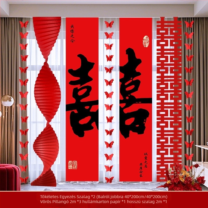 Esküvői dekorációs készlet a helyszínre – girland és fotóháttér, anyagok: papír és szalag