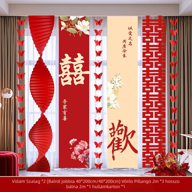 Esküvői dekorációs készlet a helyszínre – girland és fotóháttér, anyagok: papír és szalag