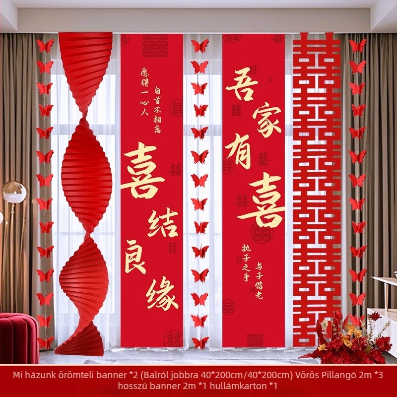 Esküvői dekorációs készlet a helyszínre – girland és fotóháttér, anyagok: papír és szalag