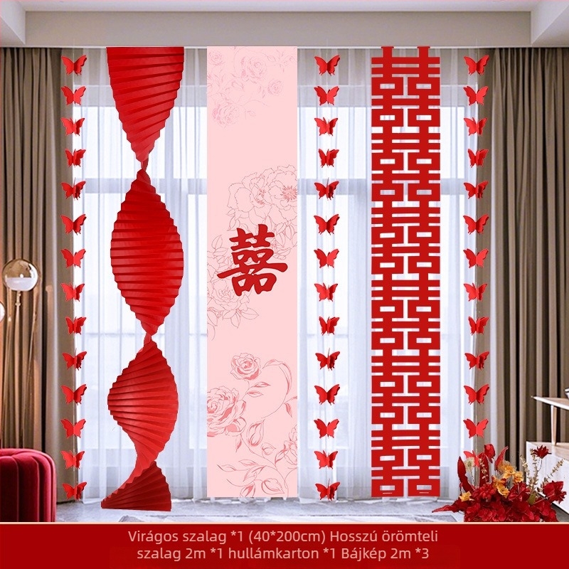 Esküvői dekorációs készlet a helyszínre – girland és fotóháttér, anyagok: papír és szalag